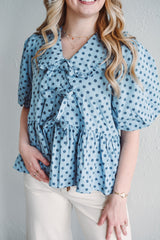 Polka Dot Denim Top