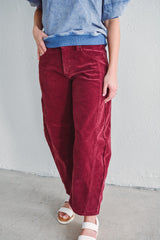 Maroon Barrel Corduroy Pant