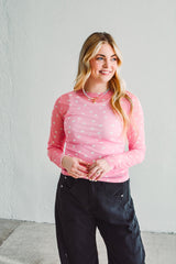 Pink Dotted Mesh Top