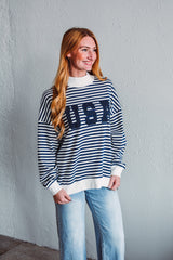 Star-Spangled Stripe Mock Neck