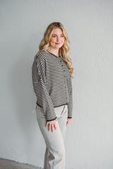 Olive Stripe Knit Cardigan