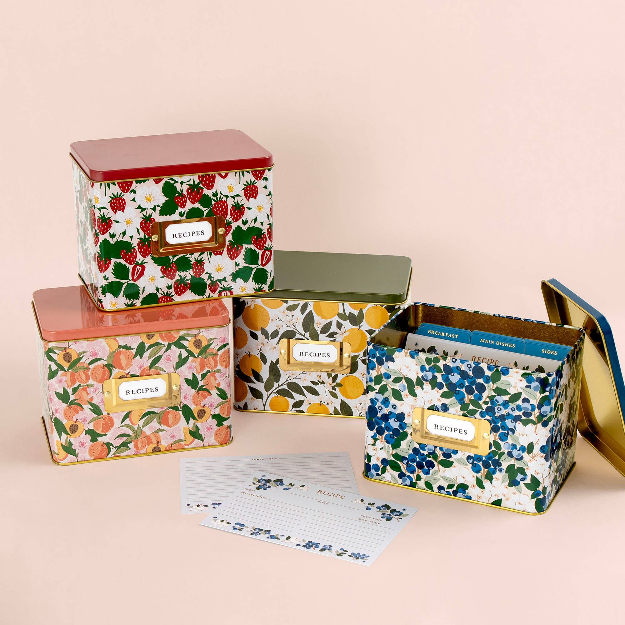 Peach Blossom Tin Recipe Box