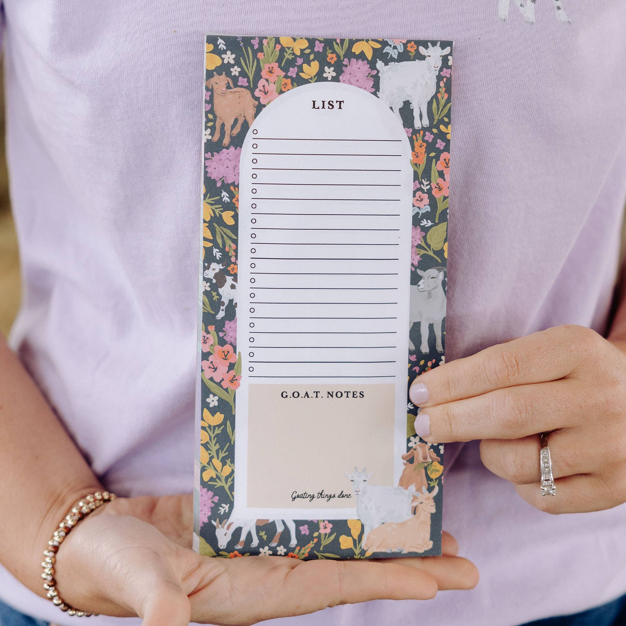 Goat Folk Floral 4x8.5 Market List Notepad