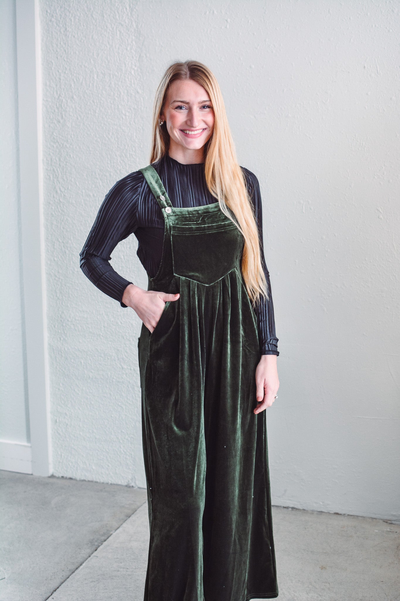 Green Aspen Velvet Overalls