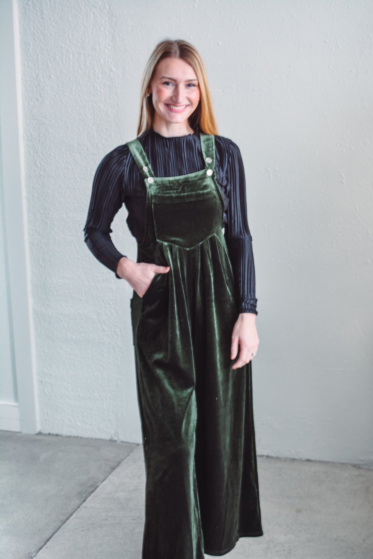 Green Aspen Velvet Overalls