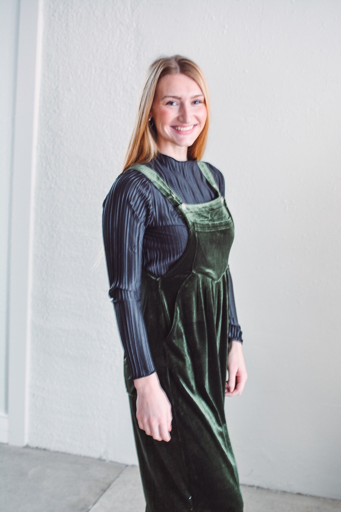 Green Aspen Velvet Overalls