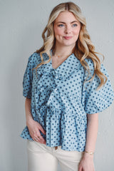 Polka Dot Denim Top