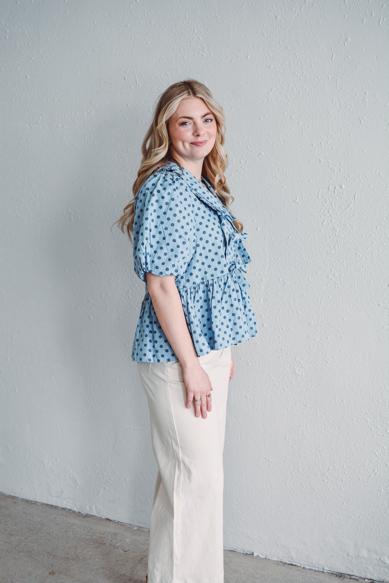 Polka Dot Denim Top