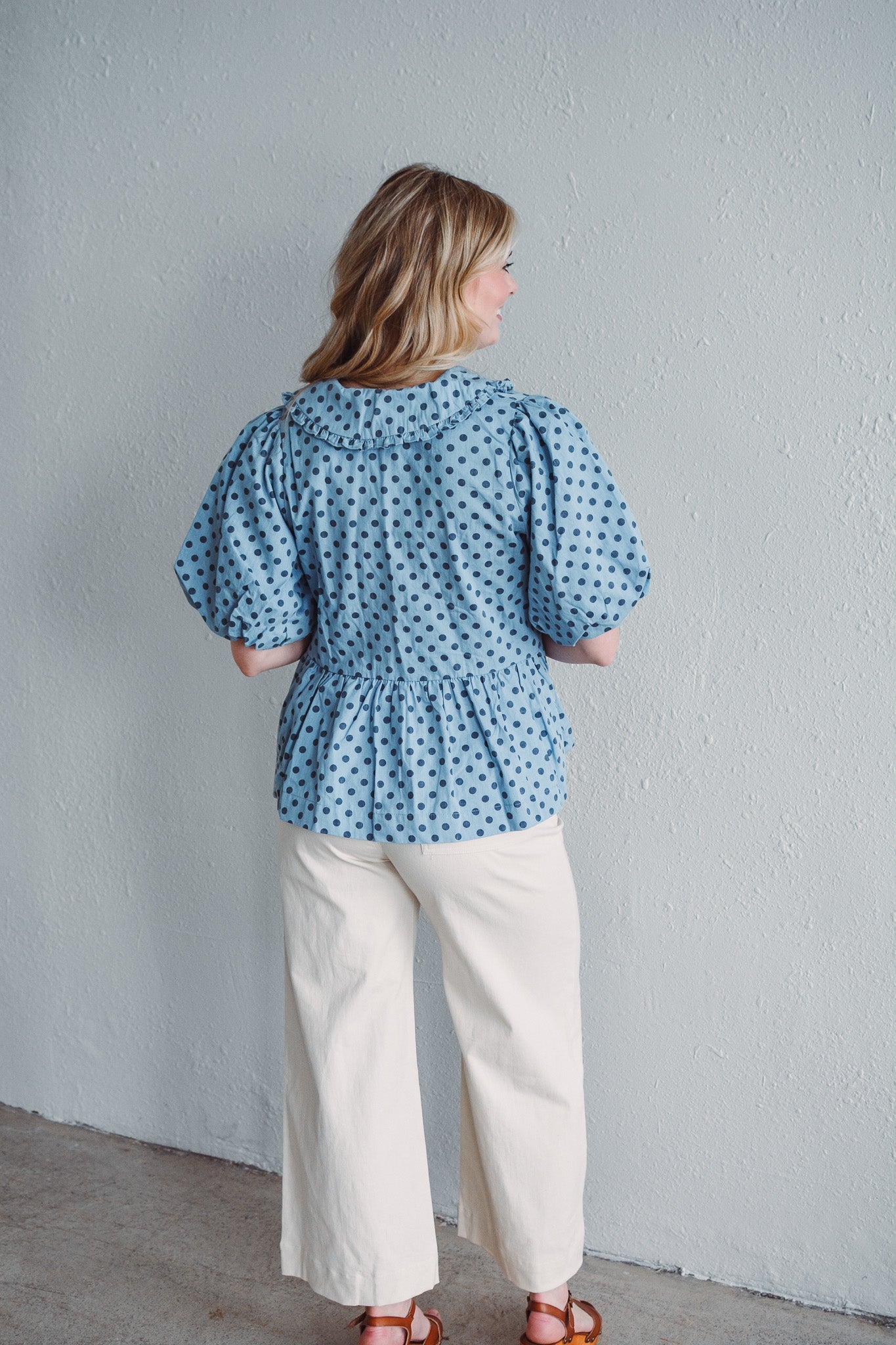 Polka Dot Denim Top