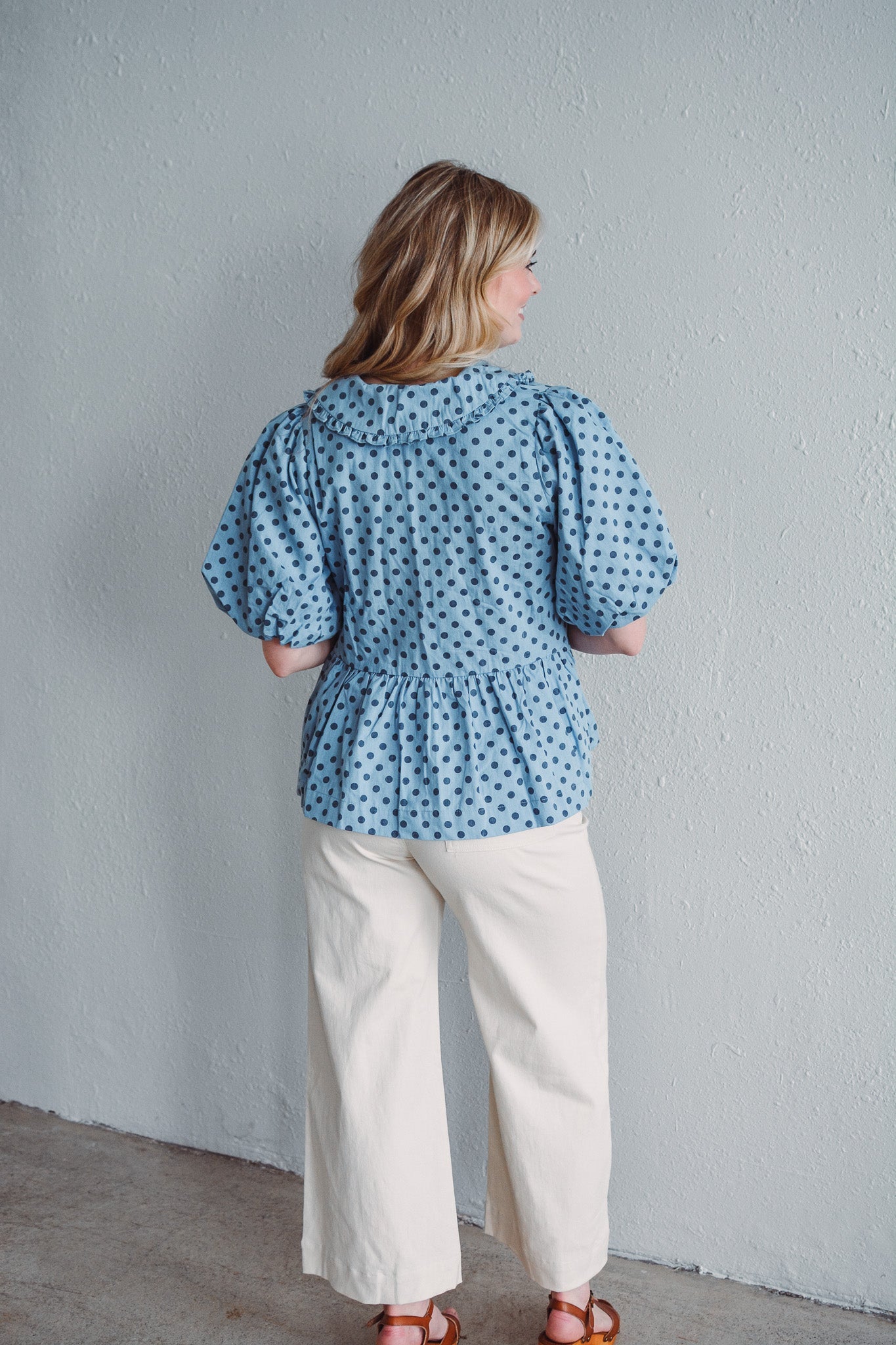 Polka Dot Denim Top