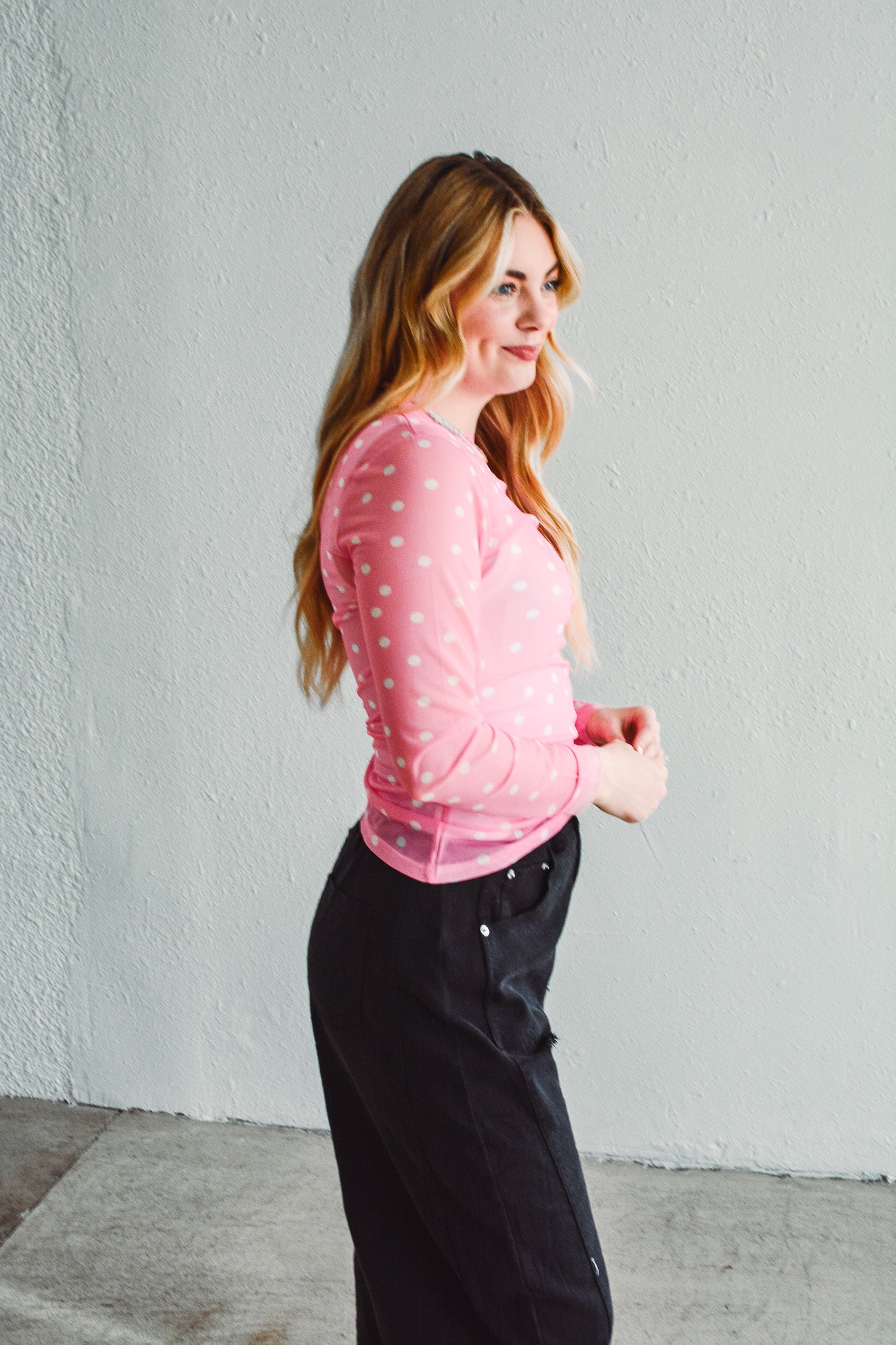 Pink Dotted Mesh Top