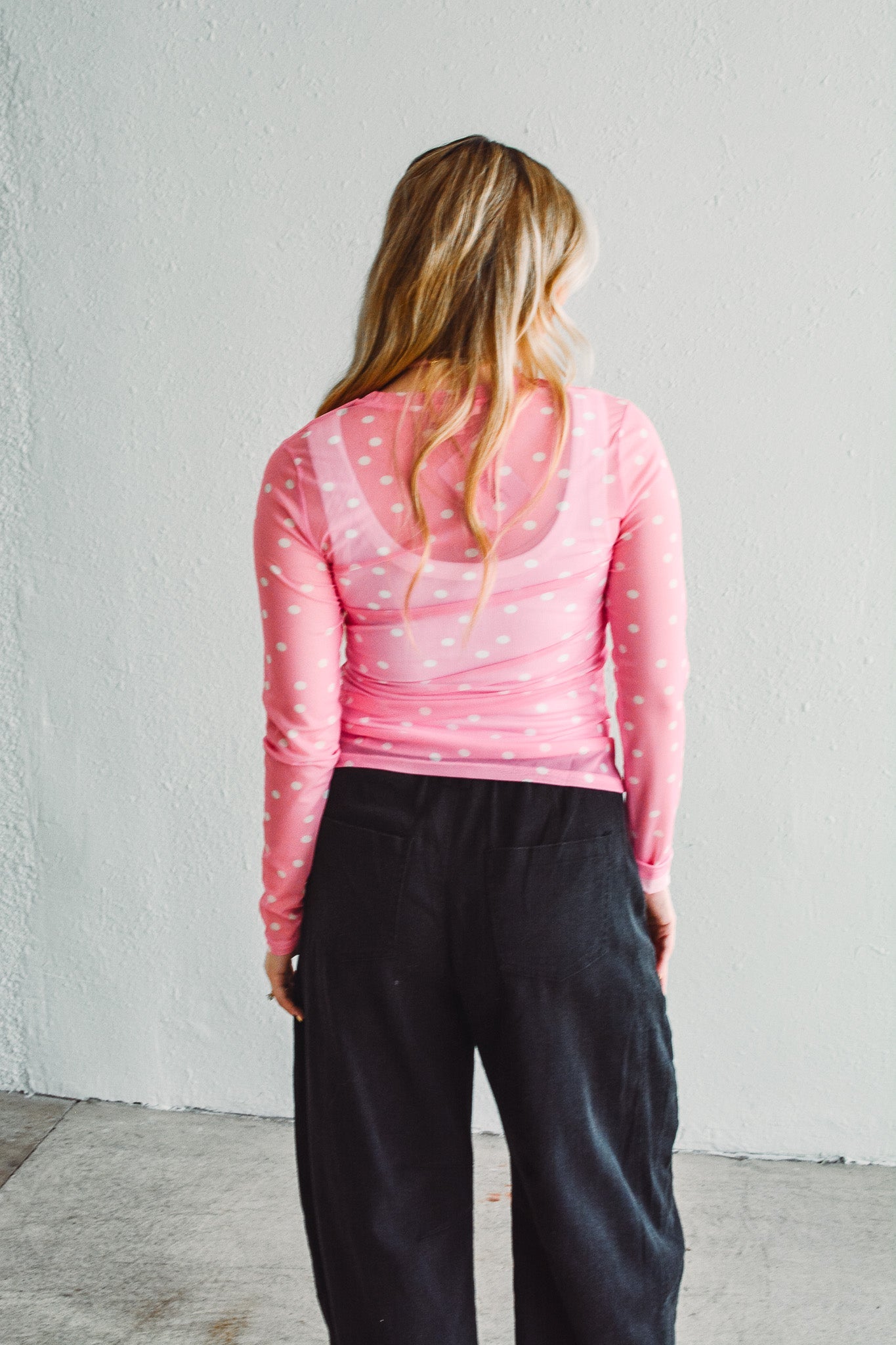 Pink Dotted Mesh Top