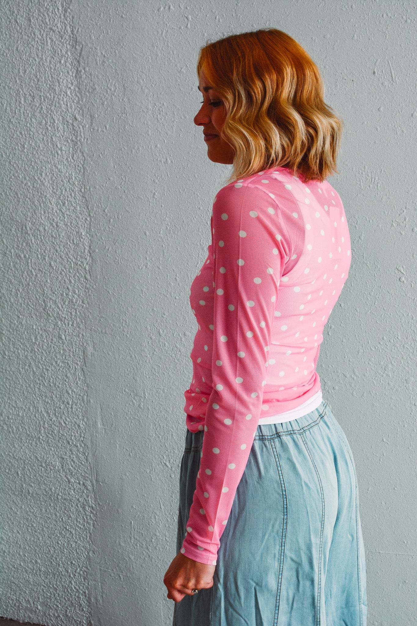 Pink Dotted Mesh Top