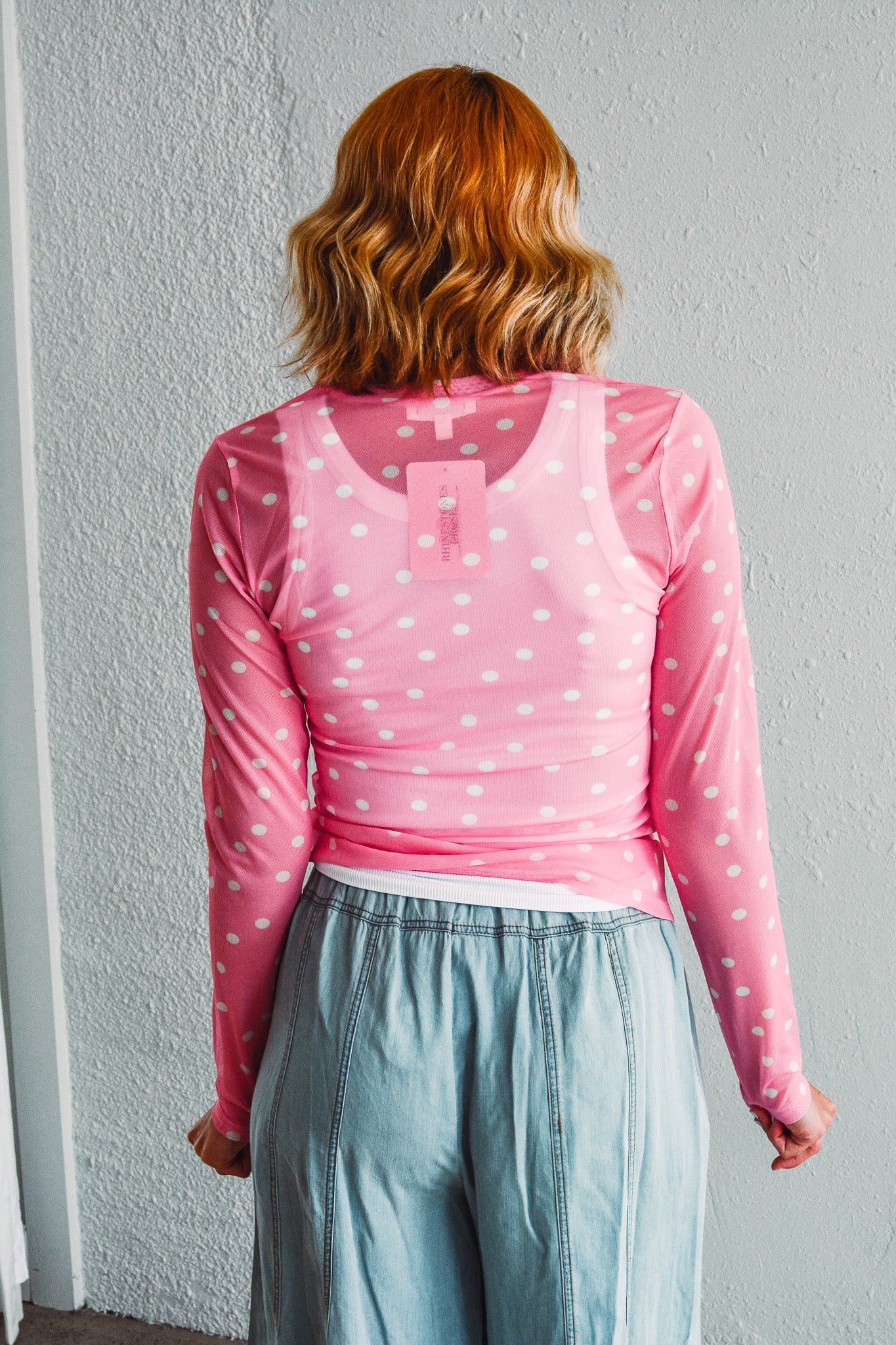 Pink Dotted Mesh Top