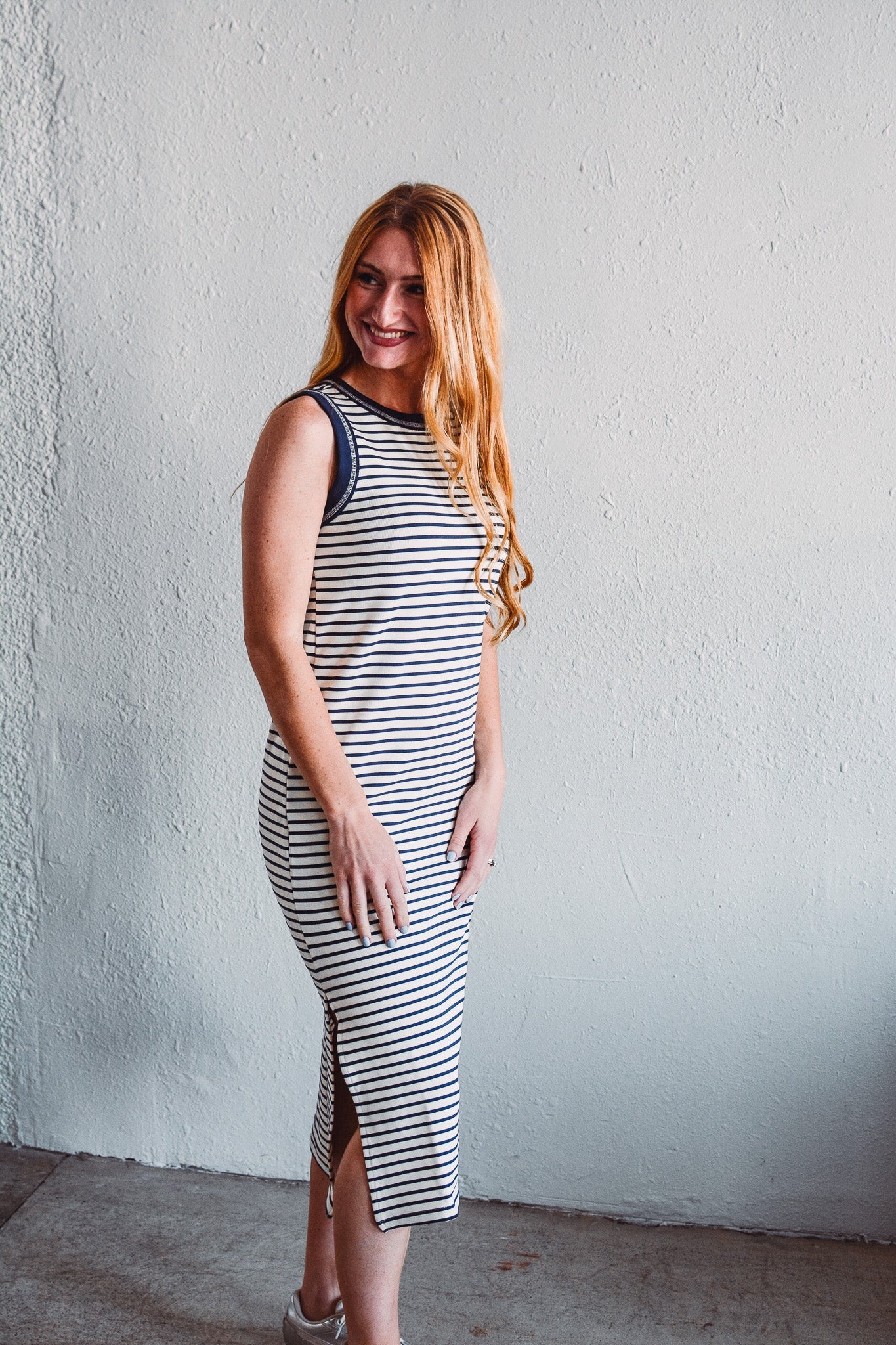 Navy Serena Stripe Dress