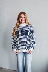 Star-Spangled Stripe Mock Neck