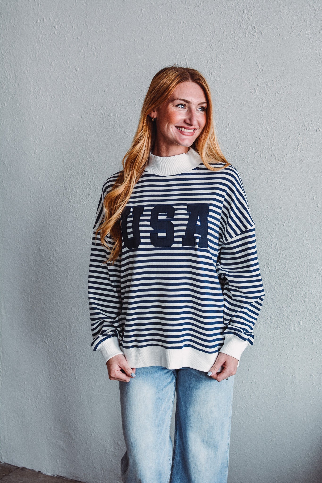 Star-Spangled Stripe Mock Neck