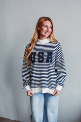 Star-Spangled Stripe Mock Neck
