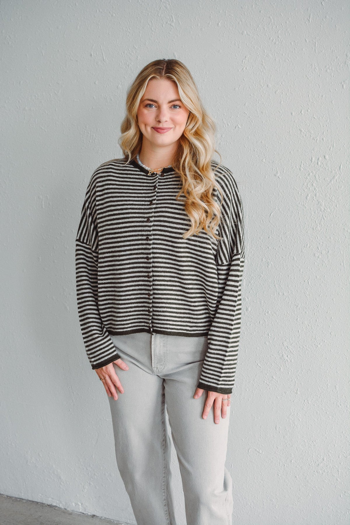 Olive Stripe Knit Cardigan