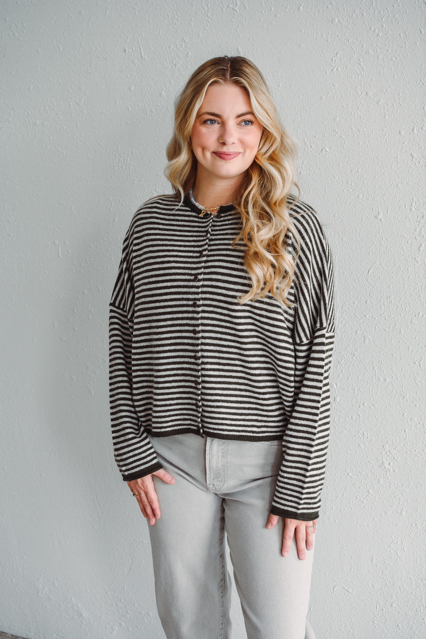 Olive Stripe Knit Cardigan