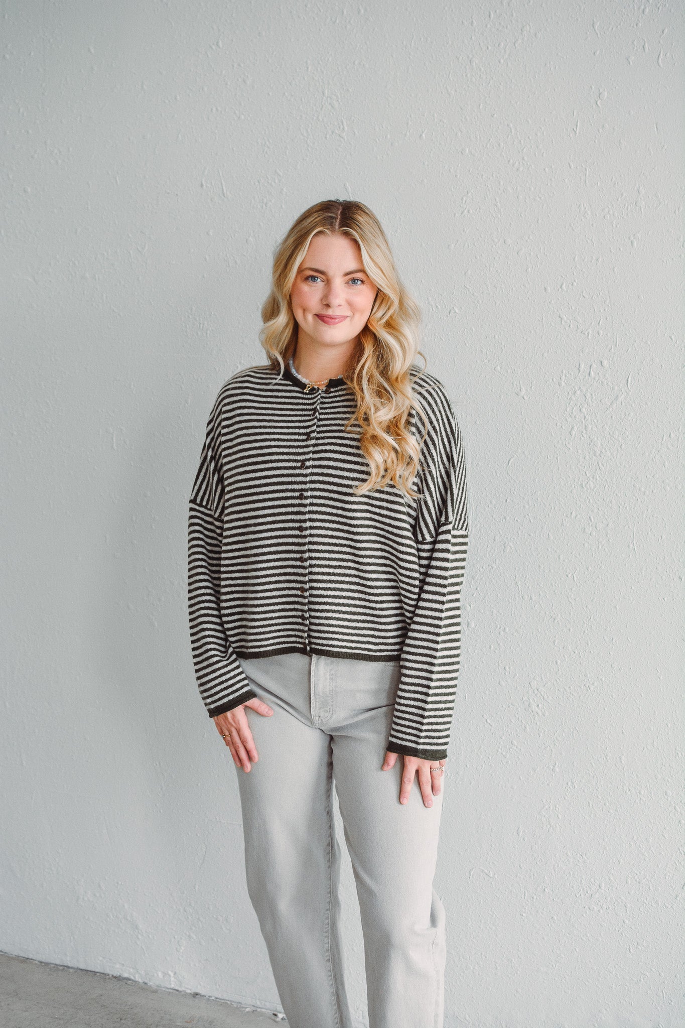 Olive Stripe Knit Cardigan