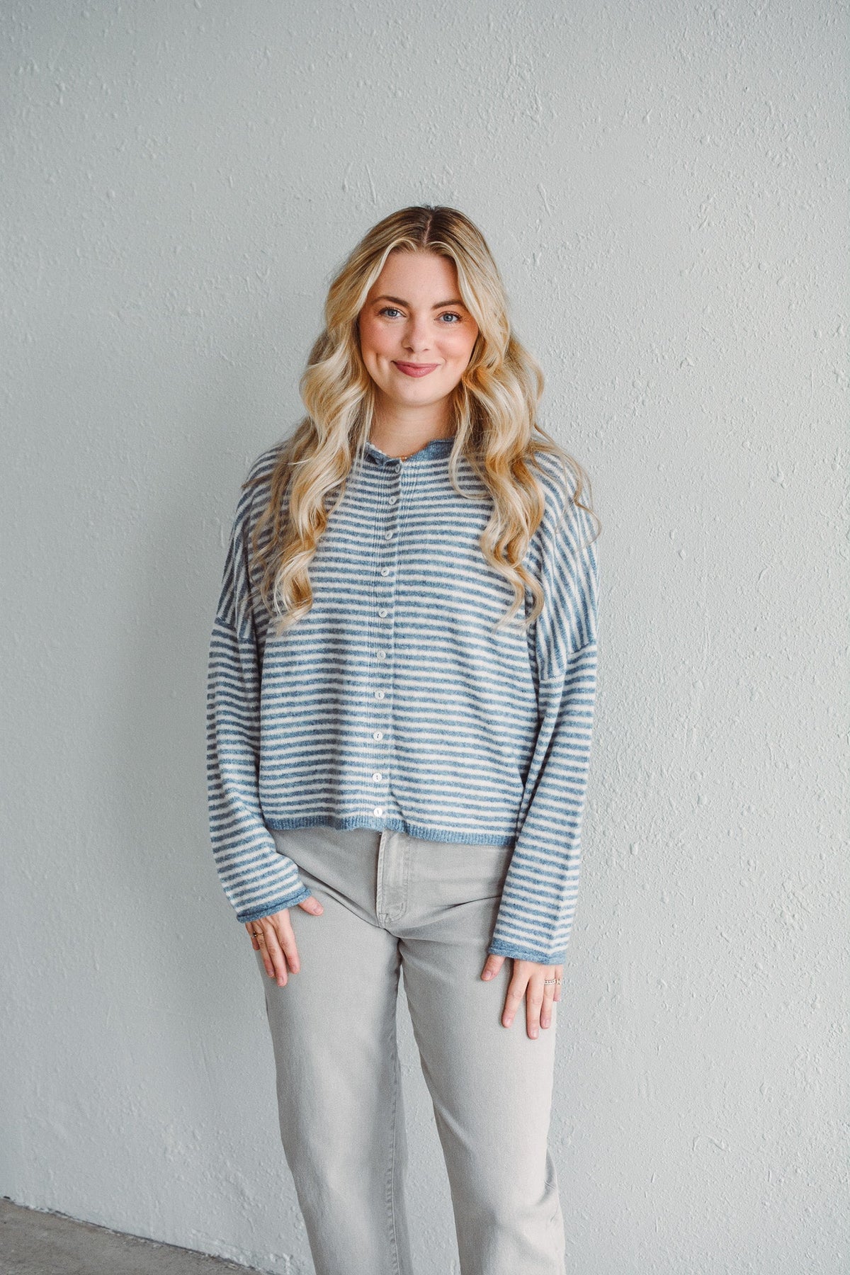 Blue Stripe Knit Cardigan