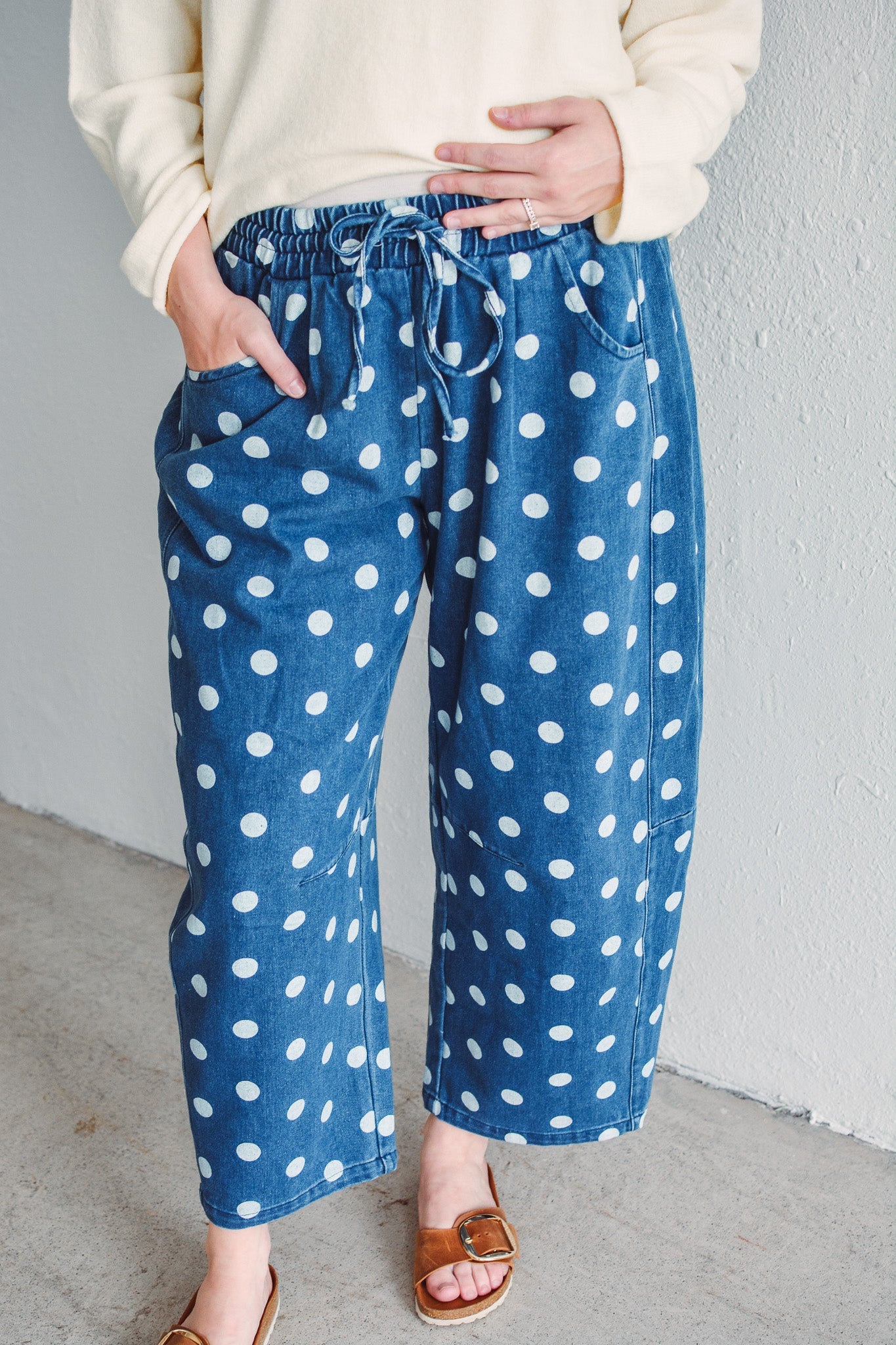 Lucy Dotted Denim Barrel Pant
