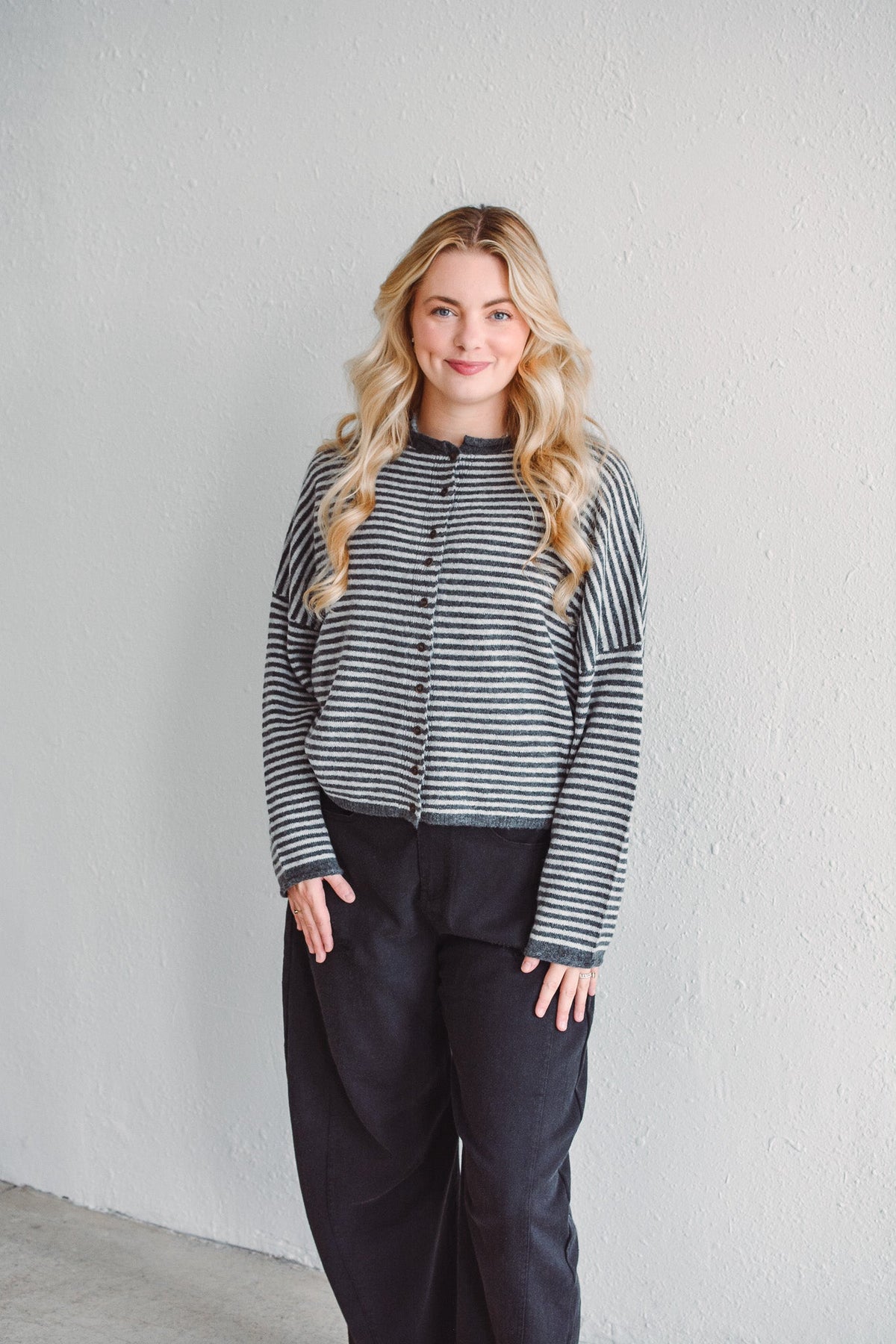 Charcoal Stripe Knit Cardigan
