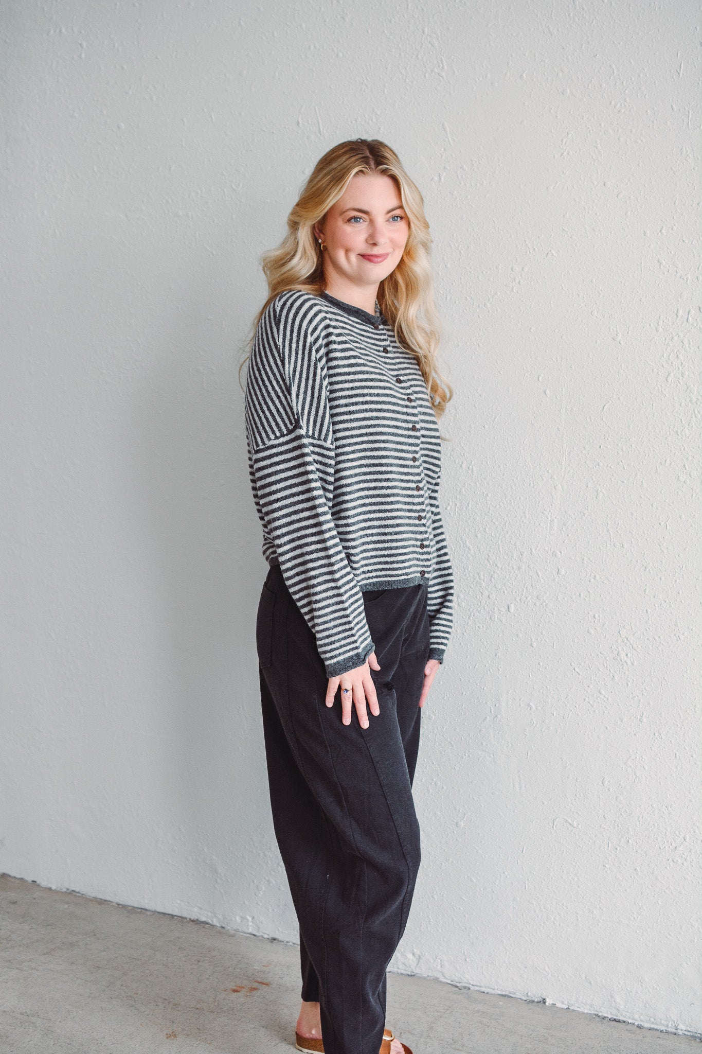Charcoal Stripe Knit Cardigan