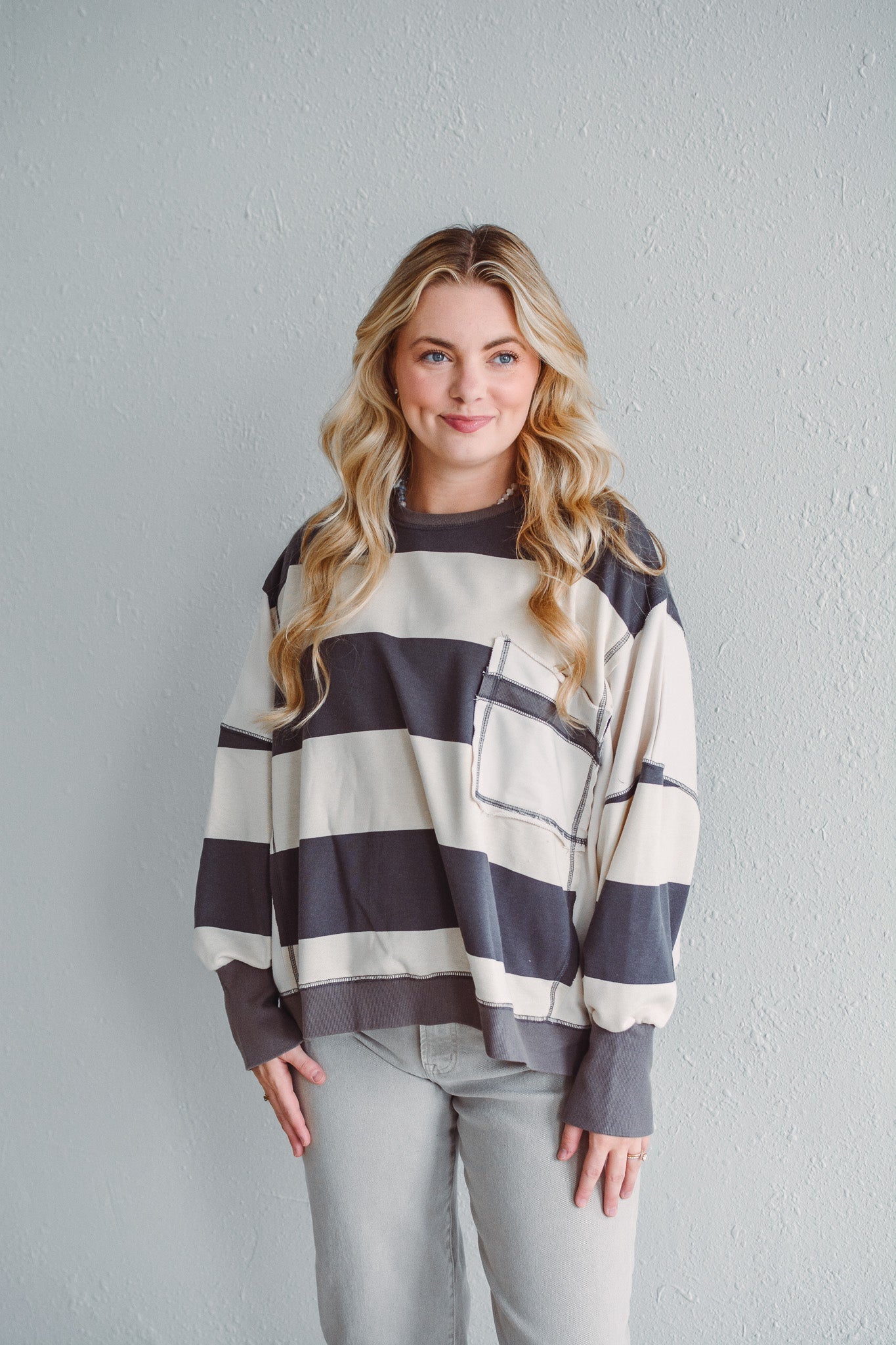 Ivory Stripe Sweatshirt