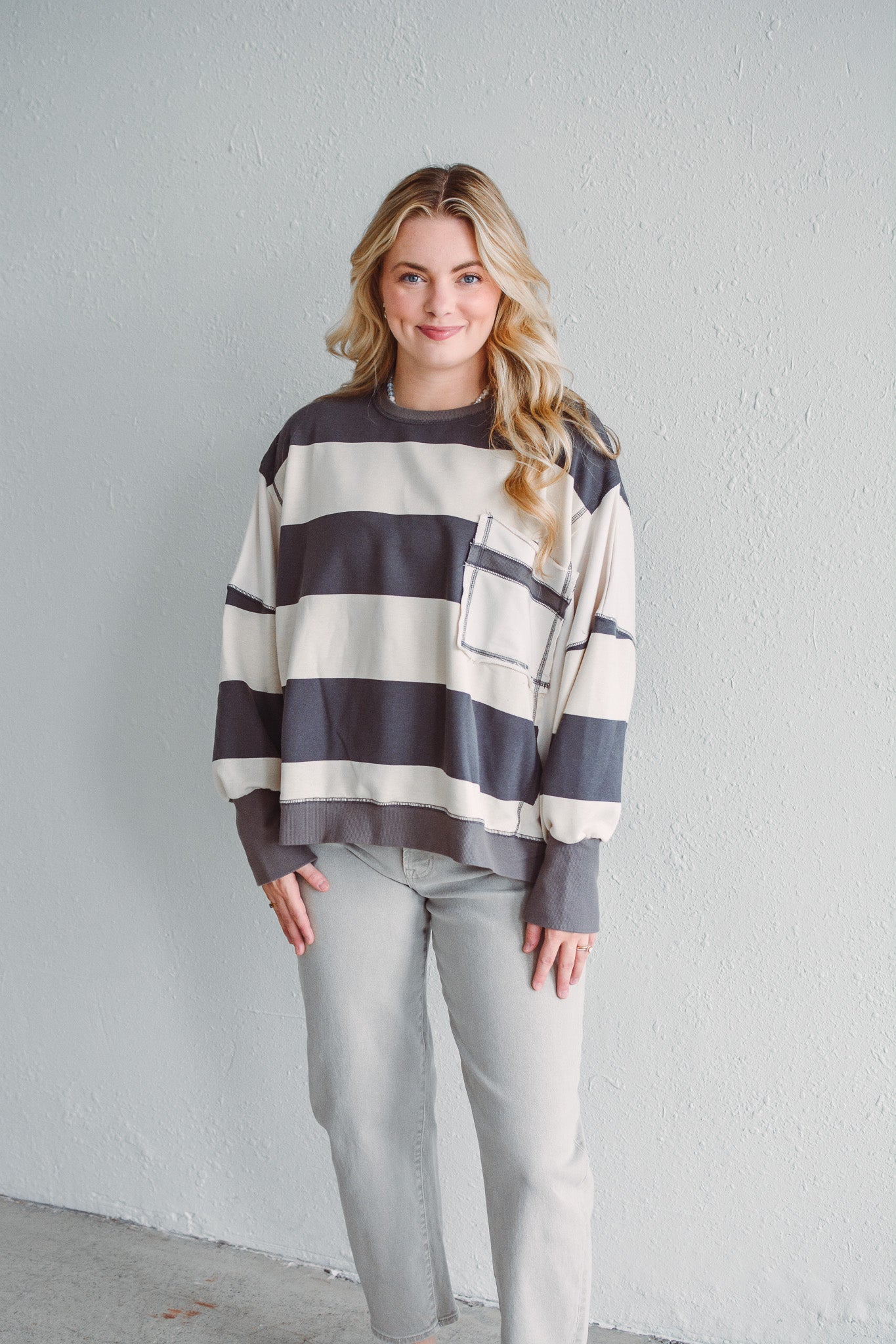 Ivory Stripe Sweatshirt