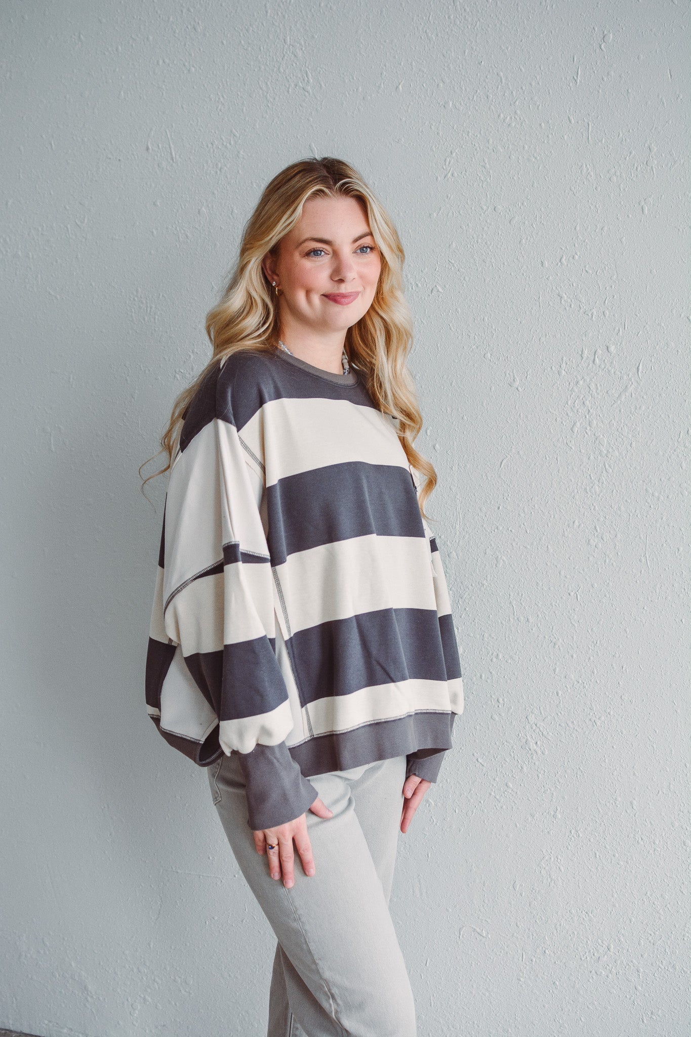 Ivory Stripe Sweatshirt