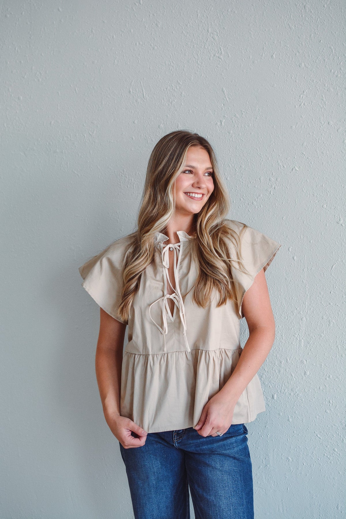 Latte Poplin Top