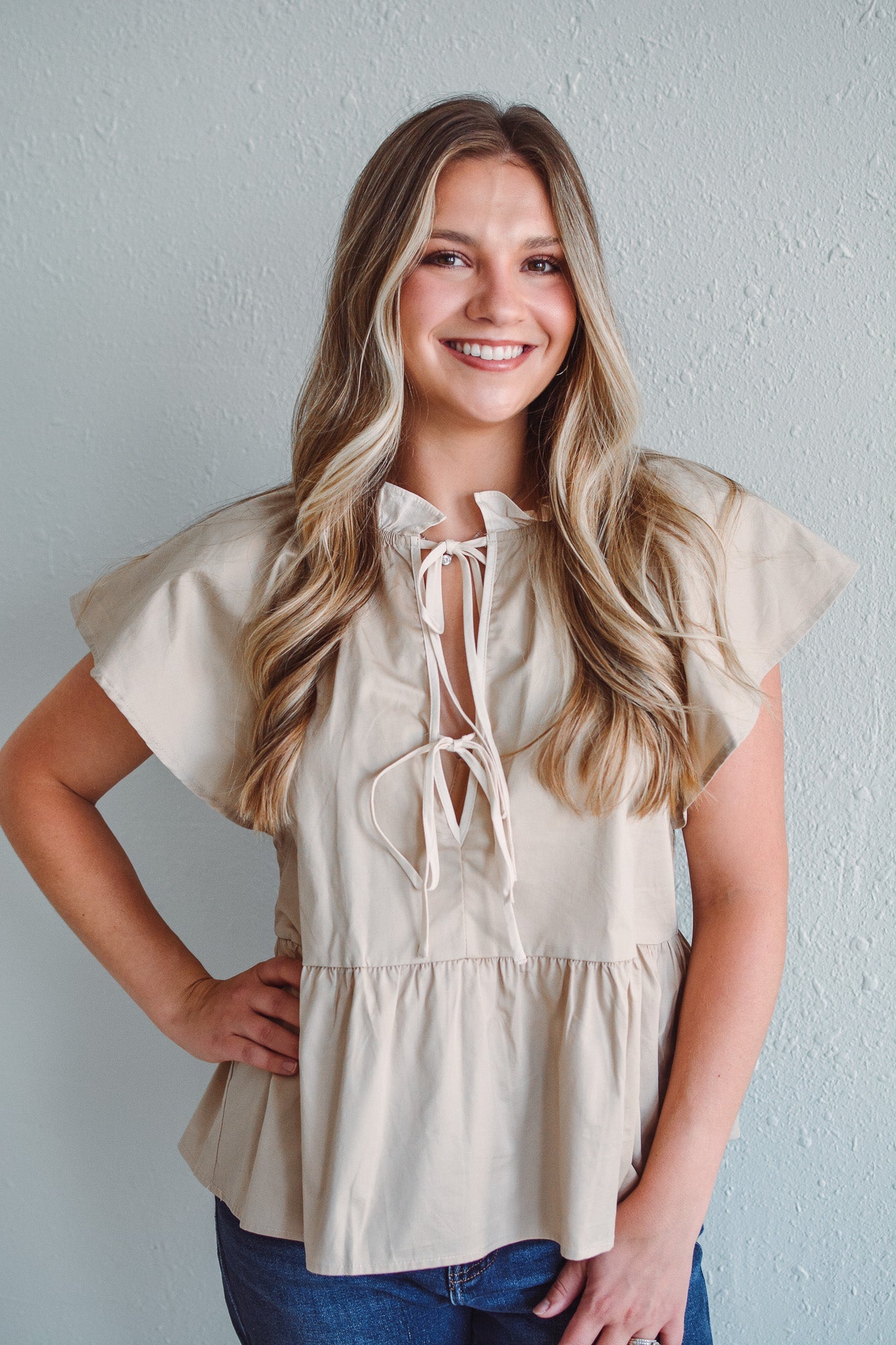 Latte Poplin Top