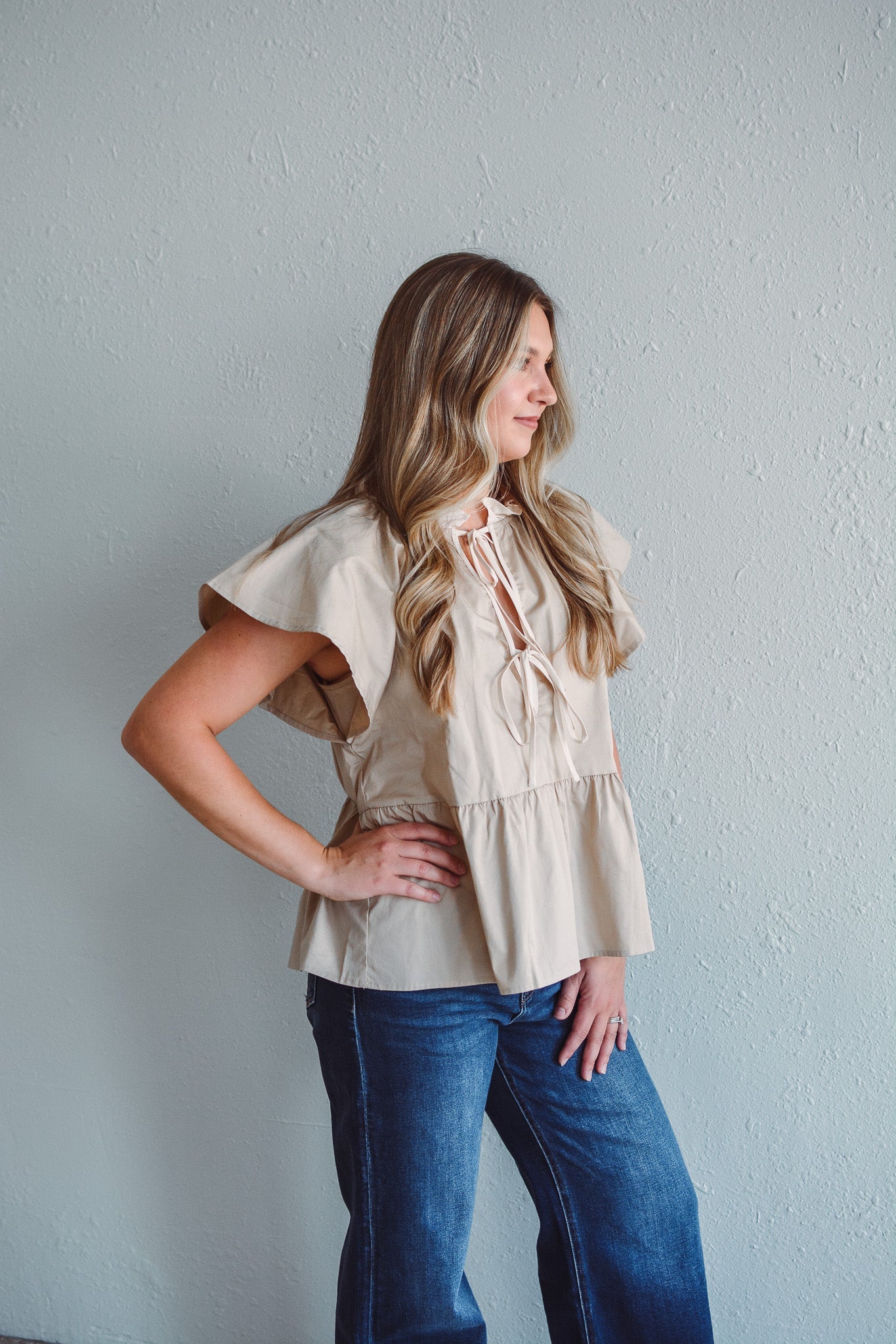 Latte Poplin Top
