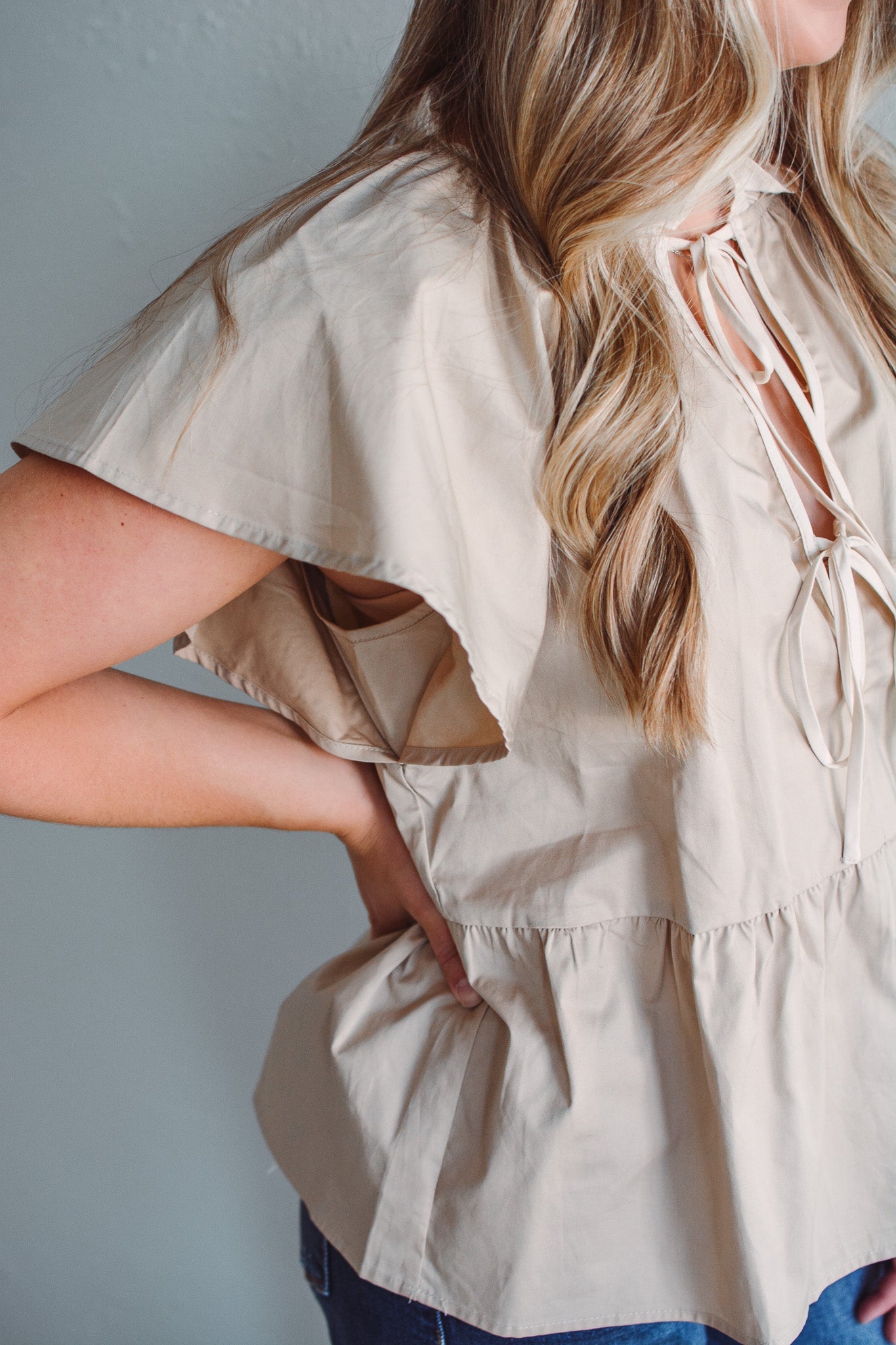 Latte Poplin Top
