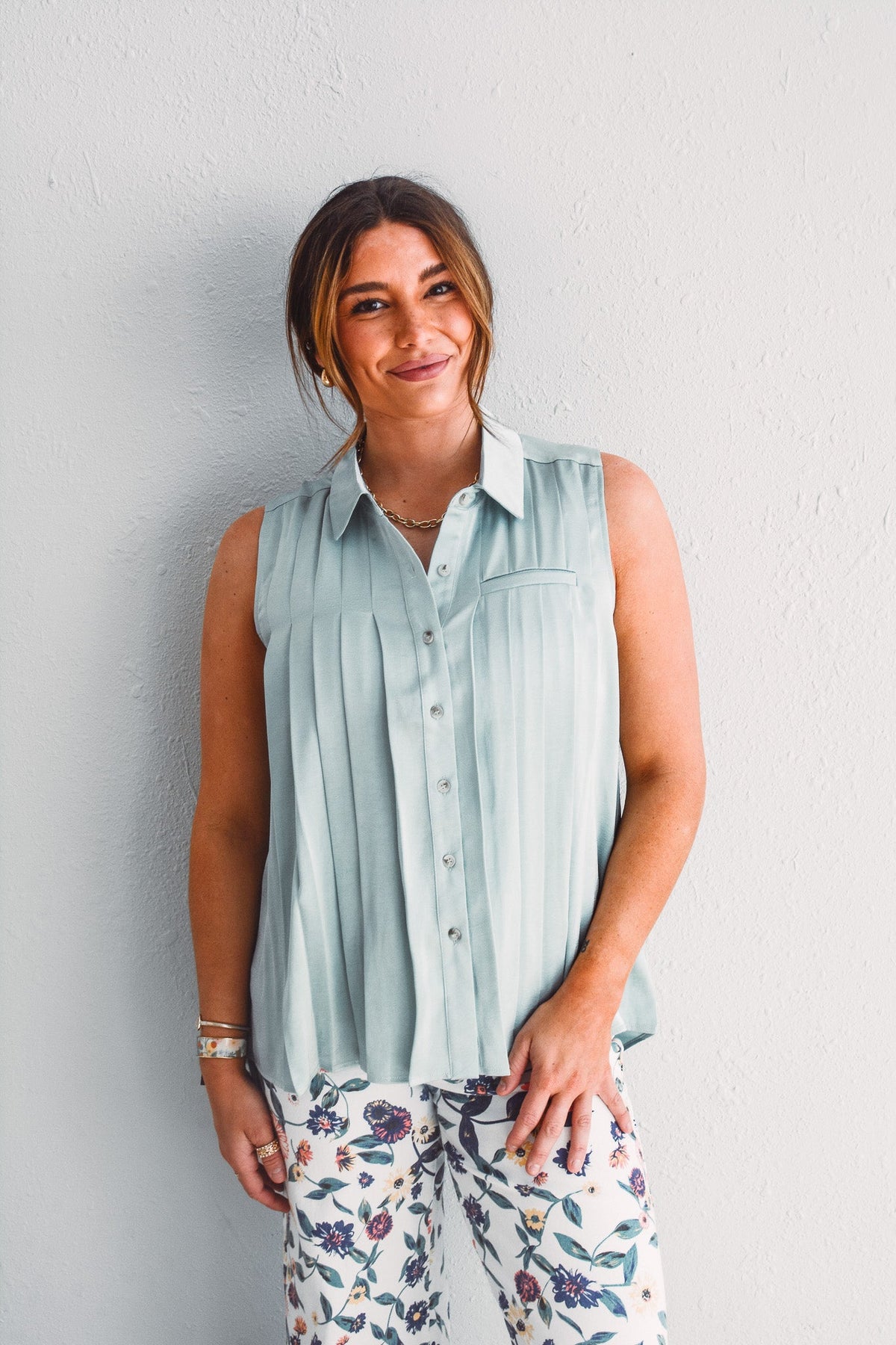Mist Pleated Blouse