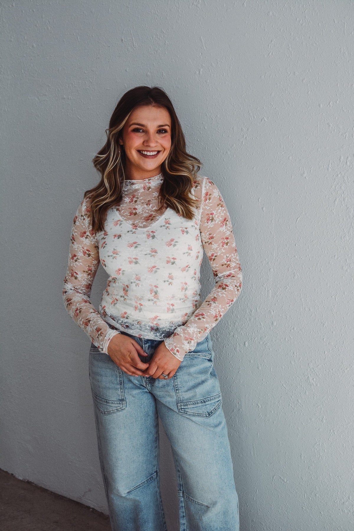 Pink Floral Mesh Top