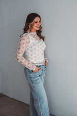 Pink Floral Mesh Top