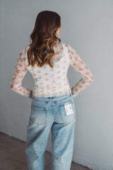 Pink Floral Mesh Top