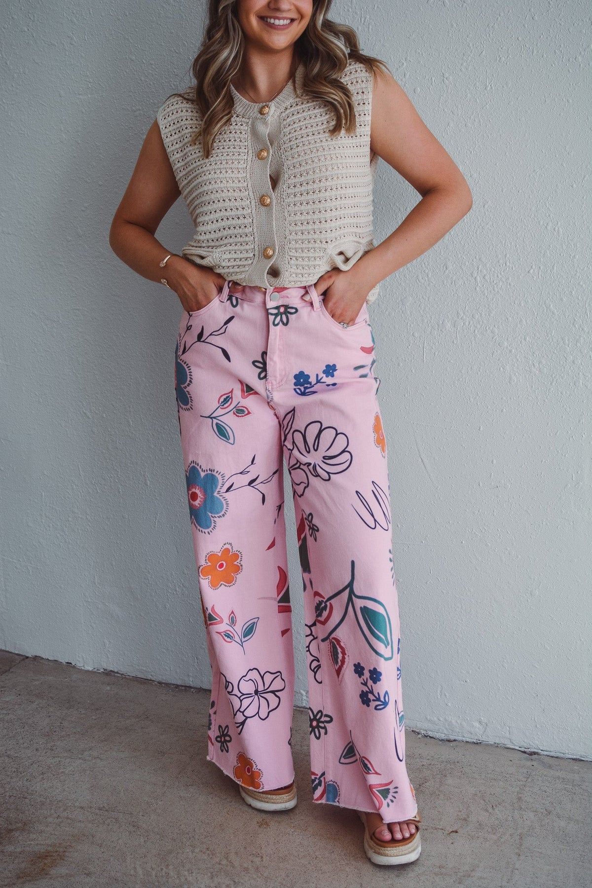 Pink Botanical Wide Leg