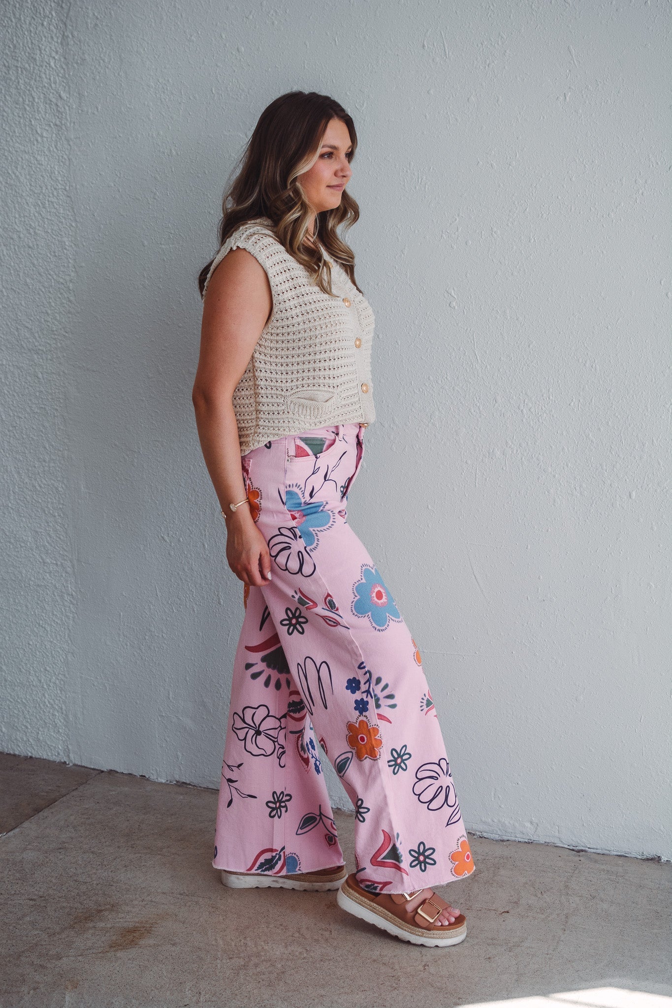 Pink Botanical Wide Leg