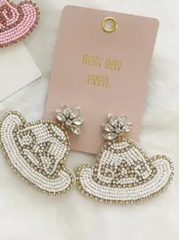 Pink Label White Hat Earrings