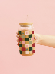 Holiday Checker Glass Cup