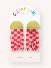 Pink Checker Beaded Earrings