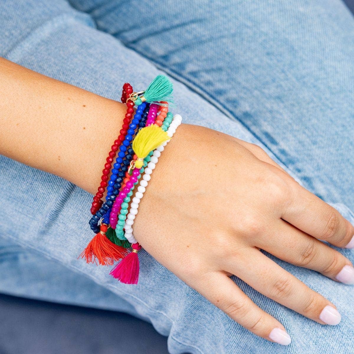 Patsy Pink Stretch Tassel Bracelet