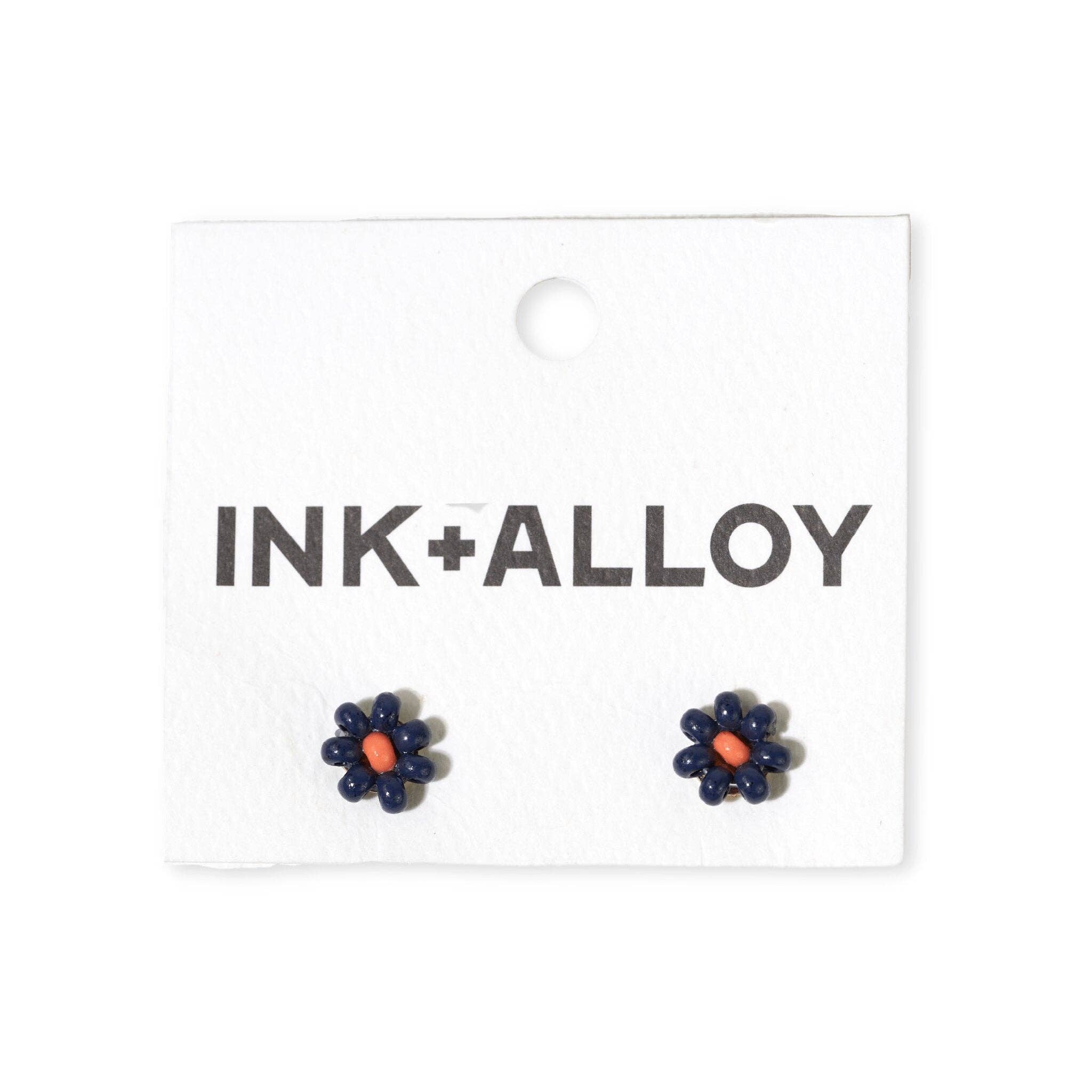 Navy Flower Beaded Post Earrings
