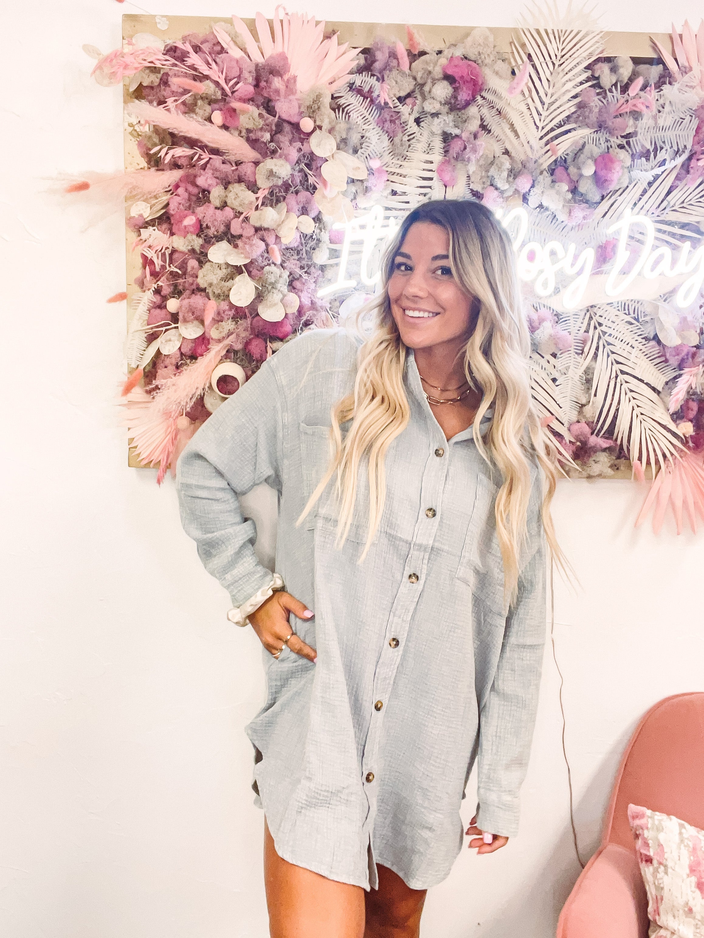 Misty Blue Button Up